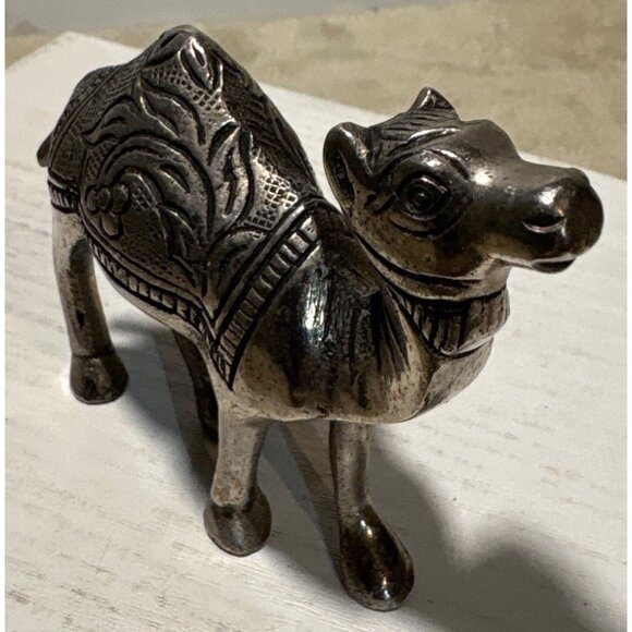Decorative Silver Tone Brass Camel Figurine With Intricate Design 3.5" X 3" - Picture 2 of 7